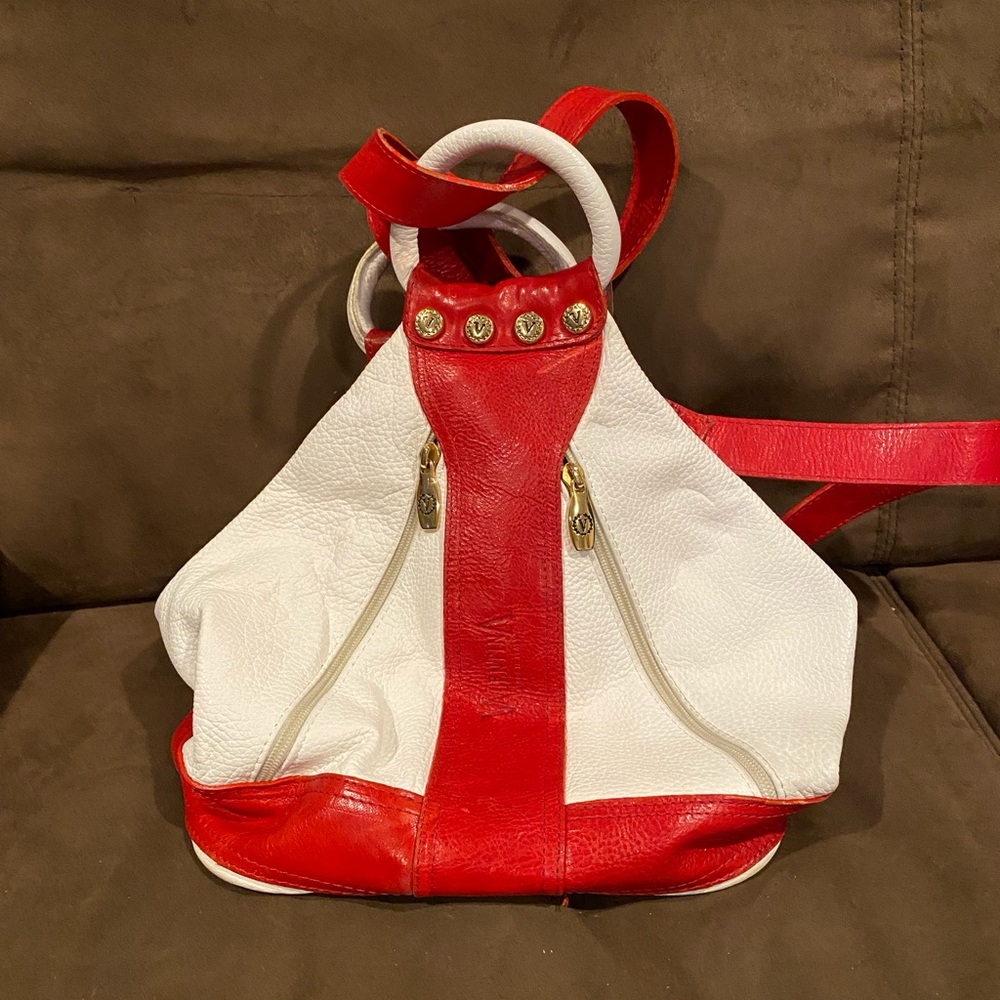 Vintage Valentina White and Red Leather Backpack Tote